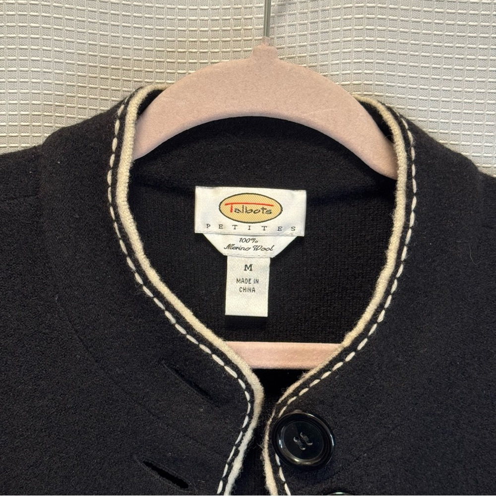 Talbots Petites Black 100% Merino Wool Button Jacket Blazer Petite M - Picture 3 of 7